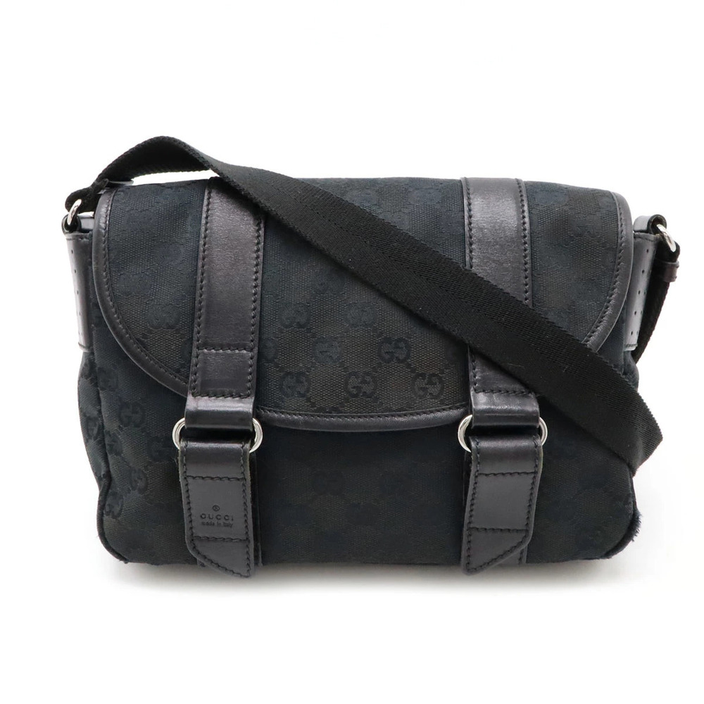 Gucci GG Canvas Messenger Crossbody Perforated Leather Black